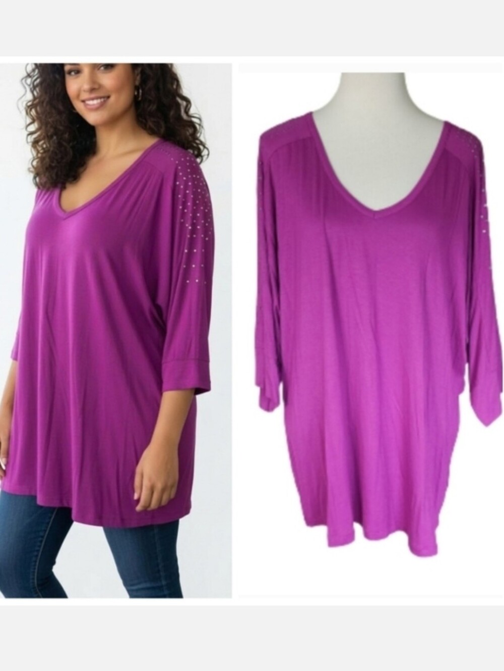 Apt. 9 slouchy top with silver rhinestones fuschia pink Women's Plus Size 1X NWT